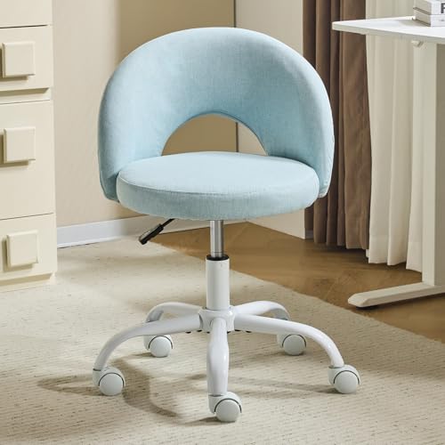 VINGLI Small Vanity Chair with Wheels for Girls.Cute Modern Adjustable Height Armless Office Desk Chair.360°Swivel Comfy Rolling Chair for Study, Make up Room,Small Space,Linen Light Blue - color: Linen Light Blue