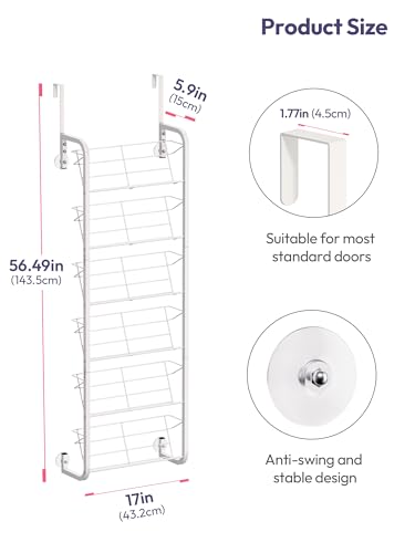 SWTYMIKI Over the Door Shoe Organizer - 6 Tier Wall Mount Shoe Rack for Door Storage- Heavy Duty Metal Hanging Shoes Shelf for Flats, Heels, Sneakers, Boots White - color: White, size: 6 Tiers