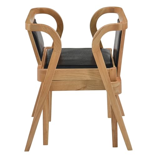 3-Piece Modern Dining Set with Stackable Dining Chairs, Solid Wood Square Table and Padded Seats Table Set for 2 Person, Space Saving Dinette for Dining Room, Kitchen, Patio-Nature and Black - color: Nature and Black