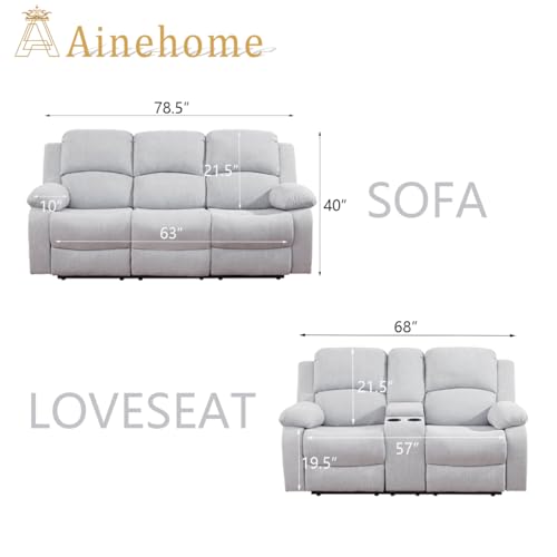 A Ainehome Living Room Furniture Set Leather Recliner Sofa Set Loveseat Chair Furniture Sofa Set for Living Room/Small Space/Rv/House/Office/Theater Seating (A-Grey White Microfiber, Sofa+Loveseat) - color: A-grey White Microfiber, size: Sofa+Loveseat