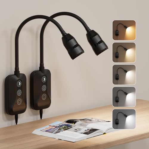 Wall Mounted Reading Light for Bed, Headboard Light with 360° Flexible Arm, Hand Wave Sensor, Focused 60° Beam, 5 Color Temperatures, Stepless Dimming, Memory Function, USB-C Output, Black 2 Pack - size: 2 Pack-Black