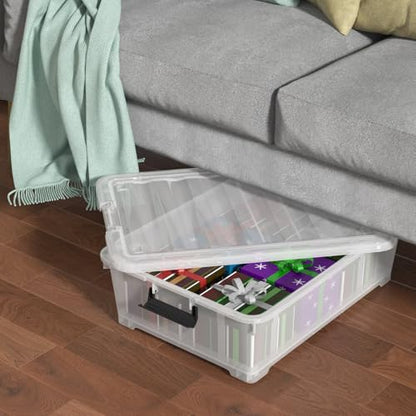 25 Quart Clear Plastic Underbed Storage Bins with Wheels, 4 Packs | Stackable Plastic Under Bed Latching Organization Box with Lids - size: 25 Quart