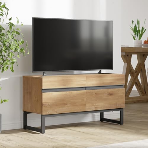 WAMPAT Modern TV Stand for 26-40 Inch TVs, Wood Entertainment Center with Metal Base Storage Cabinets, Media TV Console for Living Room, Oak, 1Pcs - color: Oak, size: 1 Pcs
