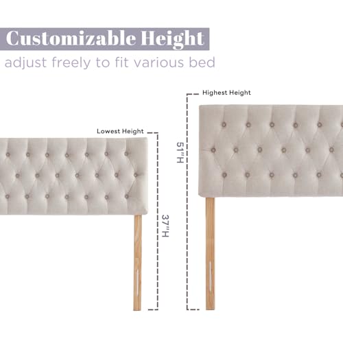 Cal King Size Headboard Only, Modern Button Tufted Headboards, Premium Linen Fabric Upholstered Headboard with Wooden Legs, Adjustable Solid Wood Head Board, Beige - color: Beige, size: California King