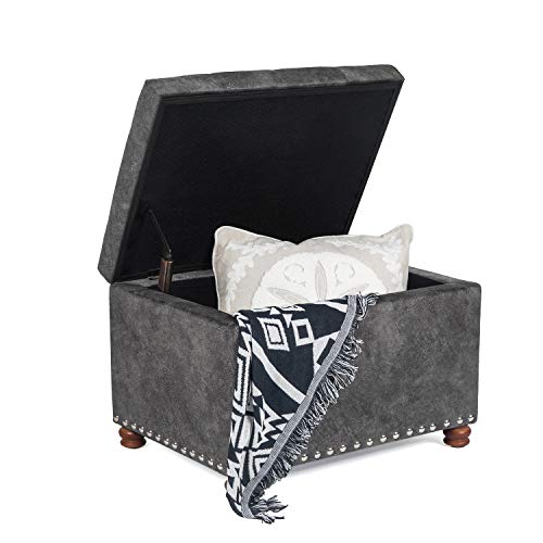 Adeco High End Classy Tufted Accents Rectangular Storage Bench Ottoman Footstool,Heather Gray - color: Grey - Tufted