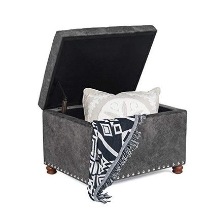 Adeco High End Classy Tufted Accents Rectangular Storage Bench Ottoman Footstool,Heather Gray - color: Grey - Tufted
