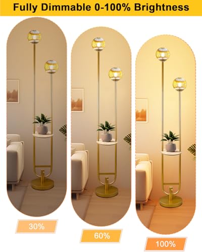 Lightdot Glass Floor Lamp with Tray Mid Century Modern Standing Lamps 3000K Warm White Bulbs Included Gold Dimmable Globe Floor Lamp with 5Lbs Heavy Base for Living Room/Wedding/Party//Sofa Beside - color: 2 Brown Globe-Gold
