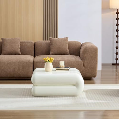 White Squishy Coffee Table, Fiberglass Modern Accent Table for Living Room, Stylish Ottoman-Like Center Furniture with Durable Build, No Assembly Required (31.5'' Beige) - color: 31.5'' Beige