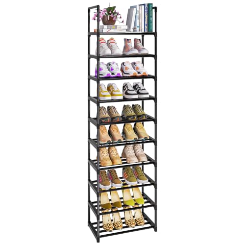 Shoe Rack - Sturdy Metal Shoes Storage Organizer for Closet, Entryway | Garage, Door Entrance, Space Saving 10-Tier Narrow Shoe Shelf, Stackable Free Standing Shoes Holder - color: Black, size: 17.1"Wx11.8"Dx78.7"H 10tier