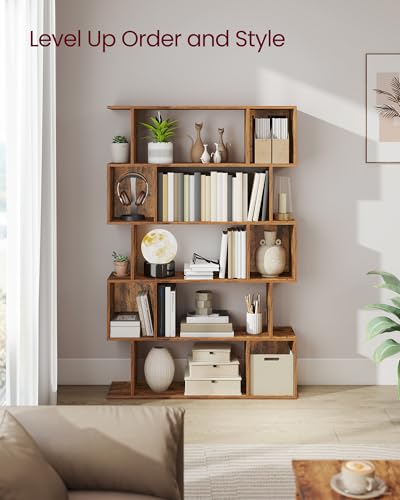 VASAGLE CUSTOS Collection - Bookshelf, 5-Tier Bookcase, Tall Display Shelf, Freestanding Storage Shelf, Room Divider, for Home Office, Living Room, Bedroom, Study, Rustic Brown ULBC416K01 - color: Rustic Brown, style: 5-Tier (35.4"W)