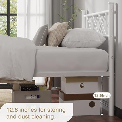 VECELO Full Size Bed Frame with Headboard, Heavy Duty Bedframe with Strong Metal Slats, No Box Spring Needed & Easy Assembly, Pure White - color: Pure White, size: Full