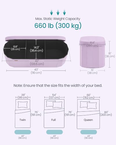 SONGMICS MINOTA Collection - Folding Ottoman with Storage, Oval Storage Ottoman Bench, for Living Room, Bedroom, Velvet Fabric, 15 x 43.3 x 15 Inches, Hibiscus Purple ULSF297PE01 - color: Hibiscus Purple, size: 15"D x 43"W x 15"H, style: Oval