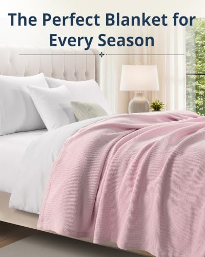 LANE LINEN 100% Cotton Blanket Twin Size - 300 GSM Waffle Blankets - Breathable, Lightweight & Durable - Premium Soft Blanket - Ideal for All Season Bedding & Sofa Throw - 66"x90" - Cherry Blossom - color: 02: Cherry Blossom, size: Twin