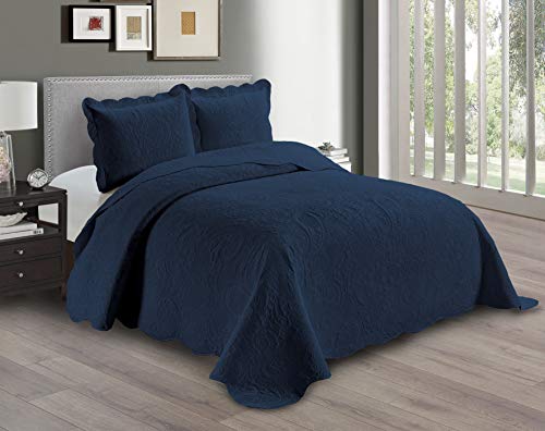 Linen Plus Embossed Coverlet Bedspread Set Oversized Solid Navy Blue Full/Queen Bed Cover Bedding New # Dana - color: Navy Blue, size: Full/Queen