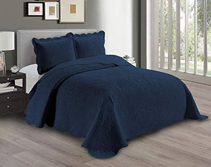 Linen Plus Embossed Coverlet Bedspread Set Oversized Solid Navy Blue Full/Queen Bed Cover Bedding New # Dana - color: Navy Blue, size: Full/Queen