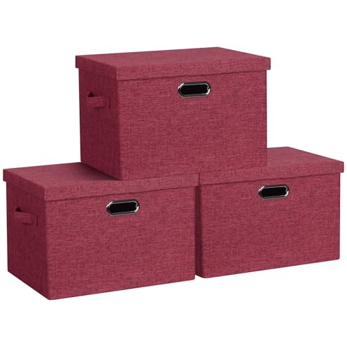 Storage Bins with Lids Fabric Closet Organizers Cubes Office Organization | 36 Quart 3 Pack Bright Red Collapsible Stackable Linen Fabric 4 Handles Bedroom Closet Cabinet Under Bed Clothes Toy Office - color: Bright Red, size: Large -3 Pack