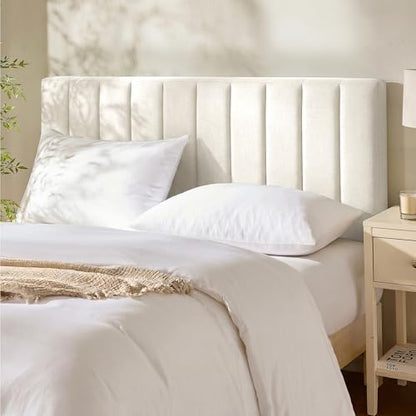 Nestl Upholstered King Headboard - Easy Assemble Channel Stitched Headboard King Size Bed - Wall Mounted Headboards with 3D Soundproof Wall Panels Peel & Stick Floating Headboards, Off White - color: 01-off White, size: King