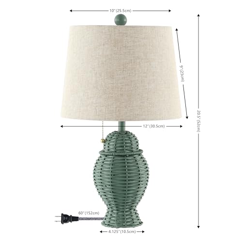 JONATHAN Y 20.5" Wicker Table Lamp, Green with Beige Shade, Set of 2 | Margie Bohemian Rustic Farmhouse Coastal Urn Rattan Metal, Pull Chain Switch, Linen, LED Bulbs Included - color: Green