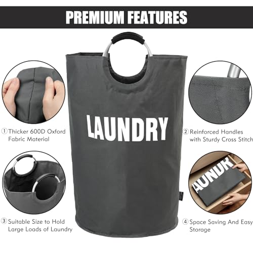 DOKEHOM 160L XX-Large Laundry Basket (7 Colors), Collapsible Laundry Bag, Foldable Laundry Hamper, Folding Washing Bin (Dark Grey, XXL) | Collapsible Hamper - color: Dark Grey, size: 160L