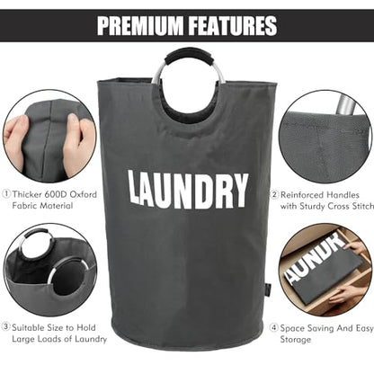 DOKEHOM 160L XX-Large Laundry Basket (7 Colors), Collapsible Laundry Bag, Foldable Laundry Hamper, Folding Washing Bin (Dark Grey, XXL) | Collapsible Hamper - color: Dark Grey, size: 160L