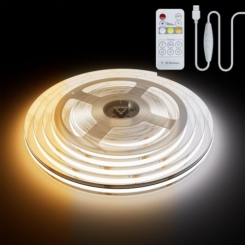 PAUTIX 5V USB CCT Tunable COB LED Strip Lights 6.56ft/2m,1280LEDs 1200lm 2700K-6500K Dimmable CRI85+ with RF Remote TV Backlight,Flexible Under Cabinet Tape Light for Bedroom,Kitchen,Home DIY Lighting - color: 2700K-6500K