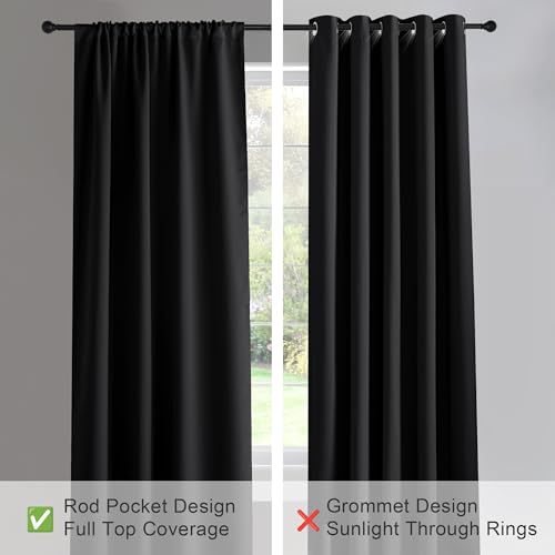 PONY DANCE Black Out Curtains 72 inch Long, Black, 2 Panels | Blackout Solid Rod Pocket Thermal Insulated Panels for Bedroom Living Room, Energy Efficient Window Drapes, 42"W x 72"L - color: Black, size: 42"W x 72"L (Pack of 2)