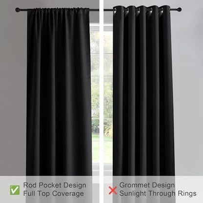 PONY DANCE Black Out Curtains 72 inch Long, Black, 2 Panels | Blackout Solid Rod Pocket Thermal Insulated Panels for Bedroom Living Room, Energy Efficient Window Drapes, 42"W x 72"L - color: Black, size: 42"W x 72"L (Pack of 2)