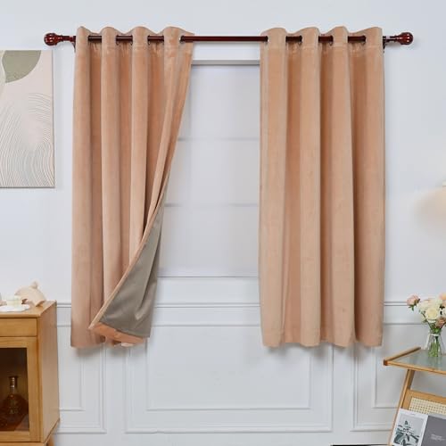 INLINAS Velvet Blackout Curtain - Luxurious Softness with Light Control, Thermal Insulated, Noise Reduction, Energy Saving Set of 2 Panels, Warm Orange, 52W x 63L Inch - color: Warm Orange, size: 52"W x 63"L (Pack of 2)