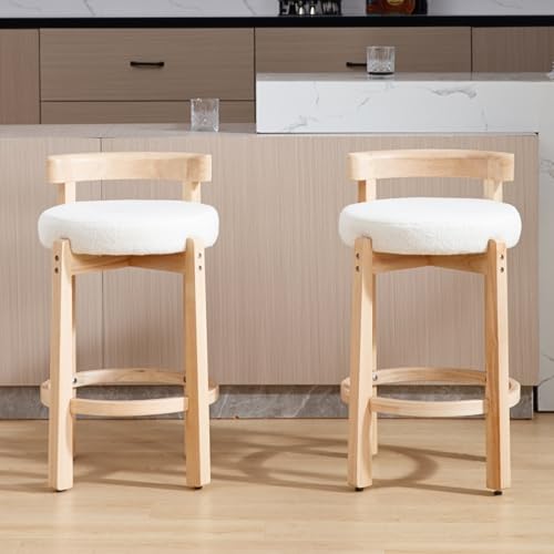 HEAH-YO Mid Century Modern Sherpa Bar Stools Set of 6, 26.5" Counter Stools with Back, Boucle Upholstered Barstools with Solid Wood Legs Bar Chairs for Kitchen Island Dining Room, White - color: 26.5" White Sherpa, size: Counter Height - Set of 6