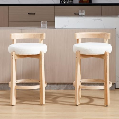 HEAH-YO Mid Century Modern Sherpa Bar Stools Set of 6, 26.5" Counter Stools with Back, Boucle Upholstered Barstools with Solid Wood Legs Bar Chairs for Kitchen Island Dining Room, White - color: 26.5" White Sherpa, size: Counter Height - Set of 6