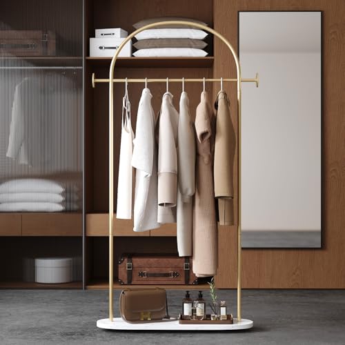 TIEOU Metal Gold Coat Rack, Freestanding Entryway Stand, Hat Coat Hanger, Small Clothing Rack, Modern - color: U-Gold Rack