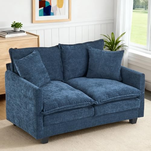 50'' Loveseat Sofa Cloud Sofa Couch, Modern Loveseats 2 Seat Couch 27" Deep Seat with 2 Pillows for Small Spaces Apartment Studio Office Bedroom Living Room, Blue - color: Blue, size: 50"