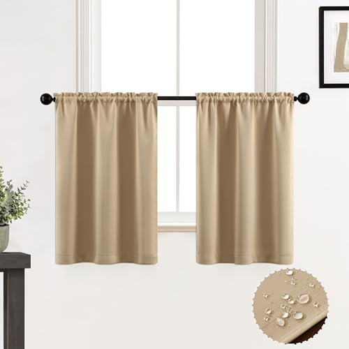 XTMYI Beige Blackout Curtains for Bedroom,Waterproof Light Blocking Insulated Thermal Room Darkening Curtains for Kitchen 30 x 24 Inches Long - color: Beige, size: 30"W x 24"L (Pack of 2)
