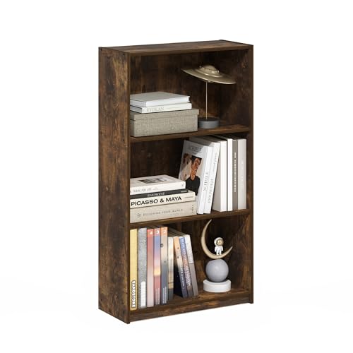 Furinno Basic Book Shelf, 3-Tier Modern Bookshelf, Bookcase with Open Shelves, 9.3 x 21.8 x 39.5, for Living Room, Bedroom, Home Office, Amber Pine - color: Amber Pine, size: 3-Tier