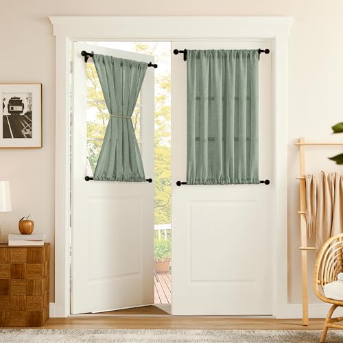Tollpiz Small Linen Door Curtains Doorway Semi Sheer Curtain Room Divider Light Filtering Drape Dual Rod Pocket Boho Window Curtains for Closet, 25 x 40 inches Long, Sage Green, 1 Panel - color: Sage Green, size: 25"W x 40"L (Pack of 1)
