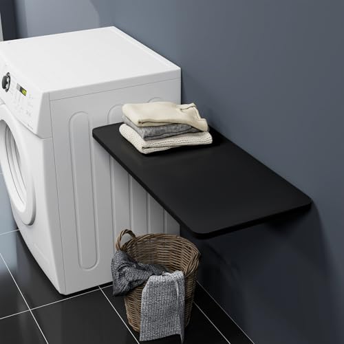 Neoaider Upgrade Wall Mounted Folding Table 31.5”L x 15.7”W, Black | Laundry Folding Table with Heavy Duty Metal Collapsible Shelf Brackets, Wall Mounted Desk Fold Down for Small Spaces - color: Black, size: 31.5" x 15.7"