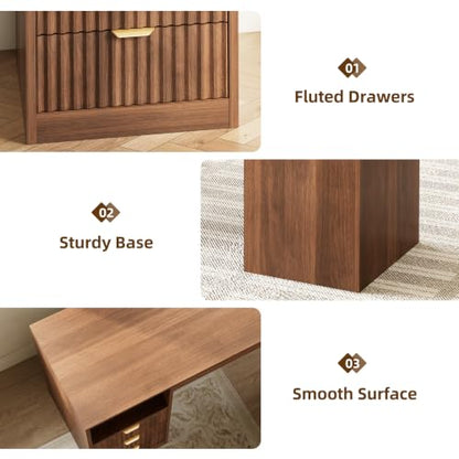 L-Shaped Home Office Desk with Storage Drawers & Shelves, Farmhouse Computer Desk with Power Outlet, 51.25" Writing Desk for Home Workstation Study, Walnut