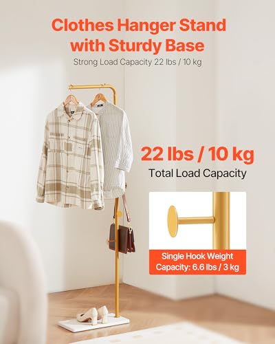 VEVOR Coat Rack, Freestanding Coats Rack Stand with Quartz Stone Base & 3 Round Hooks, Free Standing Hall Coat Tree for Entryway, Bedroom, Living Room, Stylish Clothes Hanger Stand for Coats, Hat, Bag - style: 7-Shaped