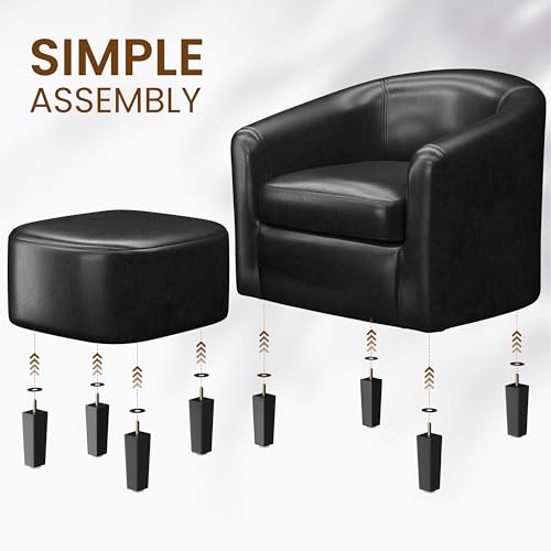 Yaheetech Accent Chairs with Ottoman, Faux Leather Set of 2, Black | Water-resistant Faux Leather Chairs with High-density Foam and Solid Wood Legs for Living Room, Waiting Room, Small Space - color: Black(faux Leather), style: with Ottoman