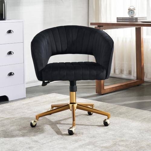 Eifizek Velvet Home Office Desk Chair with Wheels, Modern Adjustable Rolling Chair with Back, Swivel Vanity Chair for Bedroom, Office, Vanity Study (Black) - color: Black