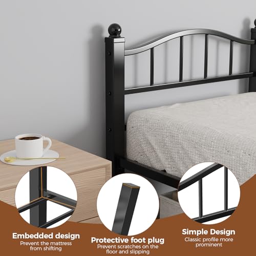 Metal Twin Bed Frames Set of 2 | Noise-Free Design, 12" Underbed Storage, Heavy Duty with Headboard, No Box Spring Needed, Tool-Free Assembly - color: Twin Set of 2 Black