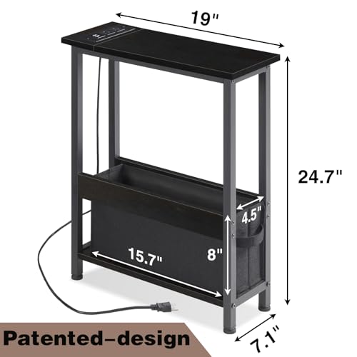 BAMGROW Slim Charging End Table with Storage - for Small Spaces and Bedroom (Black) - color: Black