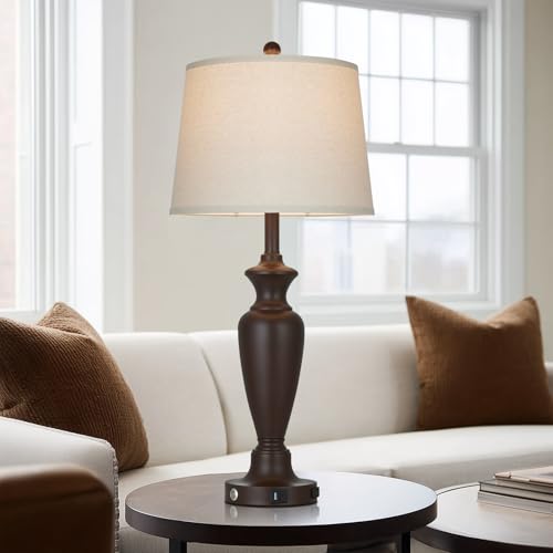 Cinyirong 30" Tall Brown Table Lamp for Living Room, 3-Way Dimmable Touch Control Bedside Lamp for Bedroom Nightstand with USB A+C Ports & AC Outlet (1 Pack) - color: Brown (1 Pack)