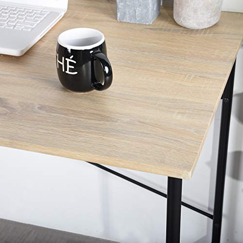 Modern Computer Desk with Light Wood Top, 47.2" x 23.6" Writing Table, Black Metal Frame with Cross Brace, Minimalist Home Office Desk for Study or Workstation or Entryway