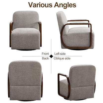 32" Chenille Upholstered Swivel Accent Chair, 360° Rotating Metal Base Modern Lounge Chair with Wooden Armrests for Living Room Bedroom, Brown - color: Brown, size: 1 Pack
