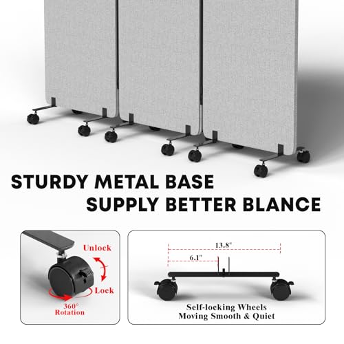 3 Panel Soundproof Room Divider W/Wheels, Office Divider with Whiteboard | 66" H with Detachable Whiteboard/Clips/Hooks/Pushpins,Wheeled Room Dividers, Easy to Move,For Conference Room Partitions - color: Grey, size: 3-Panel-with Board