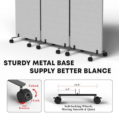 3 Panel Soundproof Room Divider W/Wheels, Office Divider with Whiteboard | 66" H with Detachable Whiteboard/Clips/Hooks/Pushpins,Wheeled Room Dividers, Easy to Move,For Conference Room Partitions - color: Grey, size: 3-Panel-with Board