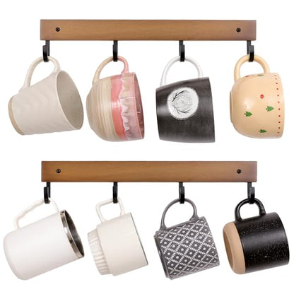 SCUNDA Mug Hook for Wall, 180° Swivel Hooks for Cups, Wooden Wall Mounted Rotatable Hooks for Hanging Mugs, Hats, Keys, Kitchen Utensils, Robe, Towel, Strong Metal Hook with Wood Base (2, Brown) - color: Brown