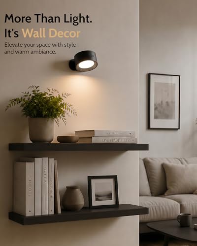 LED Wall Mounted Lights, Rechargeable Wall Sconces, 3 Color Temps, Remote & Touch, 360° Rotating and Dimmable for Bedroom, Bedside & Reading (Black, 2 Pack) - color: Black