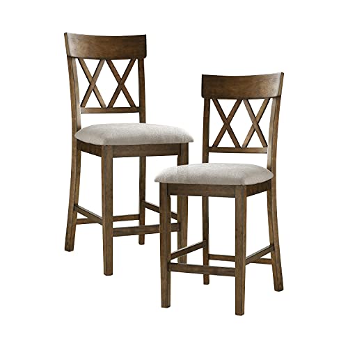 Lexicon Baronscourt Counter Stools Set of 2 - Upholstered Stool Padded Seat Height 25.5", Cross Back Counter Height Kitchen Chairs, Sturdy Solid Wood Frame, Footrest, Easy Assembly, Light Oak - color: Light Oak, style: Cross Back Chair (2)